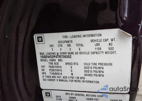 1996 Cadillac Fleetwood Brougham from USA, damaged, VIN 1G6DW52P4TR706382